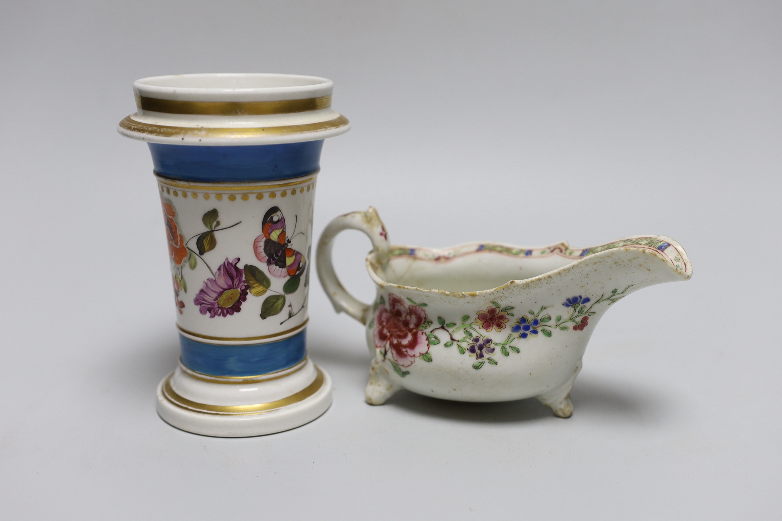 A Bow sauce boat, c.1760, 17.5cm and a 19th century English spill vase, c.1830